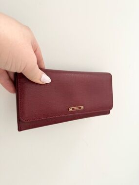 Fendi Burgundy Textured Leather Continental Flap Wallet